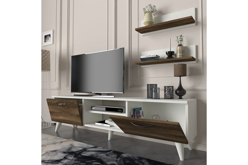 KYRKEBERG TV-Möbelset 150 cm Brun/Vit - Vit/Brun - Tv-möbelset