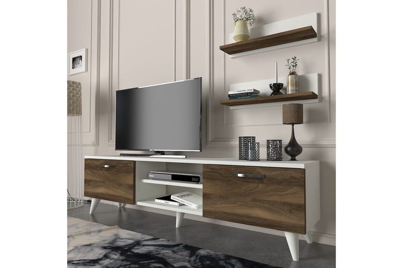 KYRKEBERG TV-Möbelset 150 cm Brun/Vit - Vit/Brun - Tv-möbelset