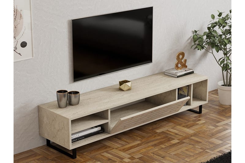 Lamal Golvstående TV Bänk 160 cm med Förvaring i Trä - Beige - Möbler - Vardagsrum - Tv-möbler & mediamöbler - Tv-bänkar