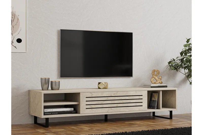 Lamal Golvstående TV Bänk 160 cm med Förvaring i Trä - Beige - Möbler - Vardagsrum - Tv-möbler & mediamöbler - Tv-bänkar