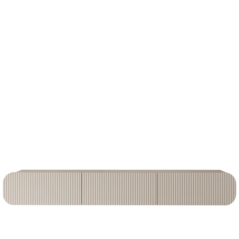Lerva Väggmonterad TV Bänk 239 cm med Förvaring i Ljust Trä, Beige