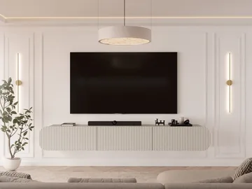 Lerva Väggmonterad TV Bänk 239 cm med Förvaring i Ljust Trä - Beige - Möbler - Vardagsrum - Tv-möbler & mediamöbler - Tv-bänkar