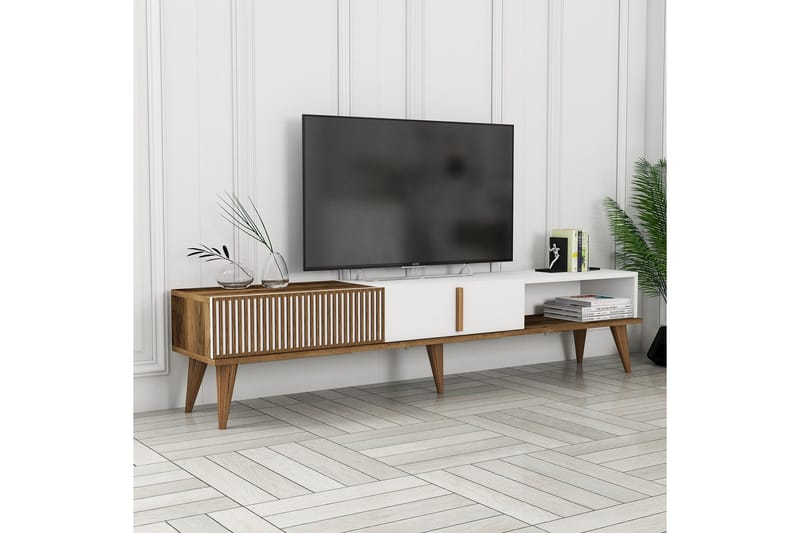 Lissione Golvst ående Tv-bänk 180 cm med Förvaring i Trä och Valnötsutseende - Brun|Vit - Möbler - Vardagsrum - Tv-möbler & mediamöbler - Tv-bänkar