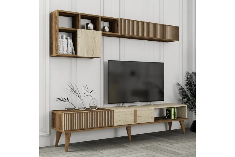 Lissione Tv-bänk 180 cm - Valnöt/Beige - Möbler - Vardagsrum - Tv-möbler & mediamöbler - Tv-bänkar
