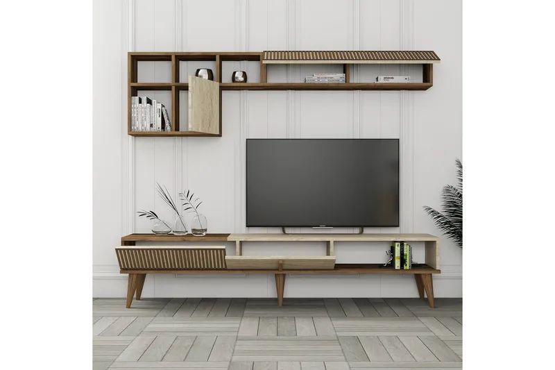 Lissione Tv-bänk 180 cm - Valnöt/Beige - Möbler - Vardagsrum - Tv-möbler & mediamöbler - Tv-bänkar