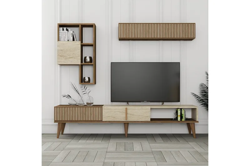 Lissione Tv-bänk 180 cm - Valnöt/Beige - Möbler - Vardagsrum - Tv-möbler & mediamöbler - Tv-bänkar