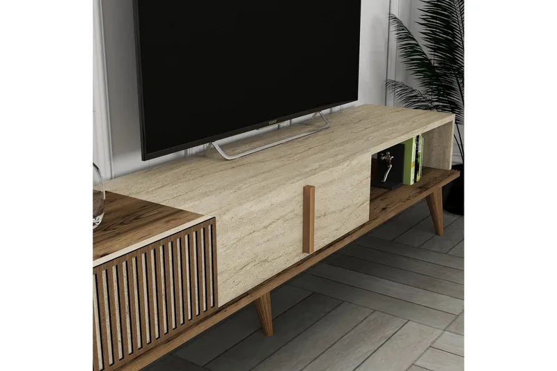 Lissione Tv-bänk 180 cm - Valnöt/Beige - Möbler - Vardagsrum - Tv-möbler & mediamöbler - Tv-bänkar