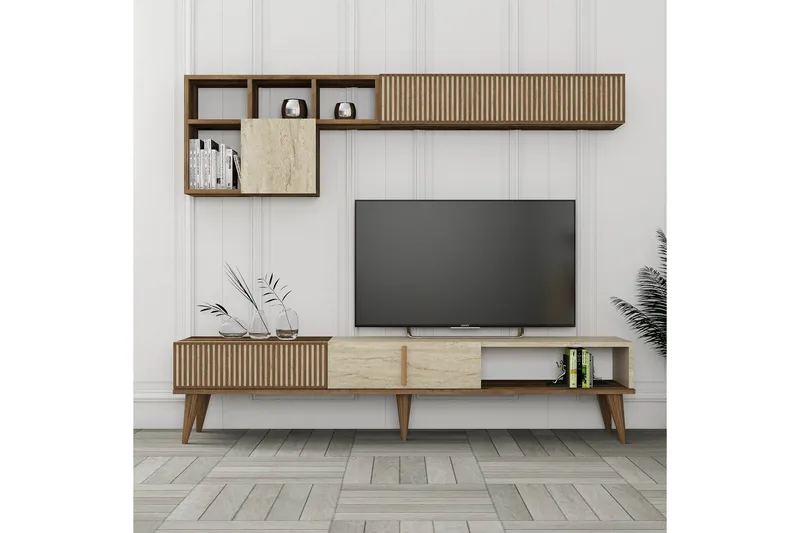 Lissione Tv-bänk 180 cm - Valnöt/Beige - Möbler - Vardagsrum - Tv-möbler & mediamöbler - Tv-bänkar