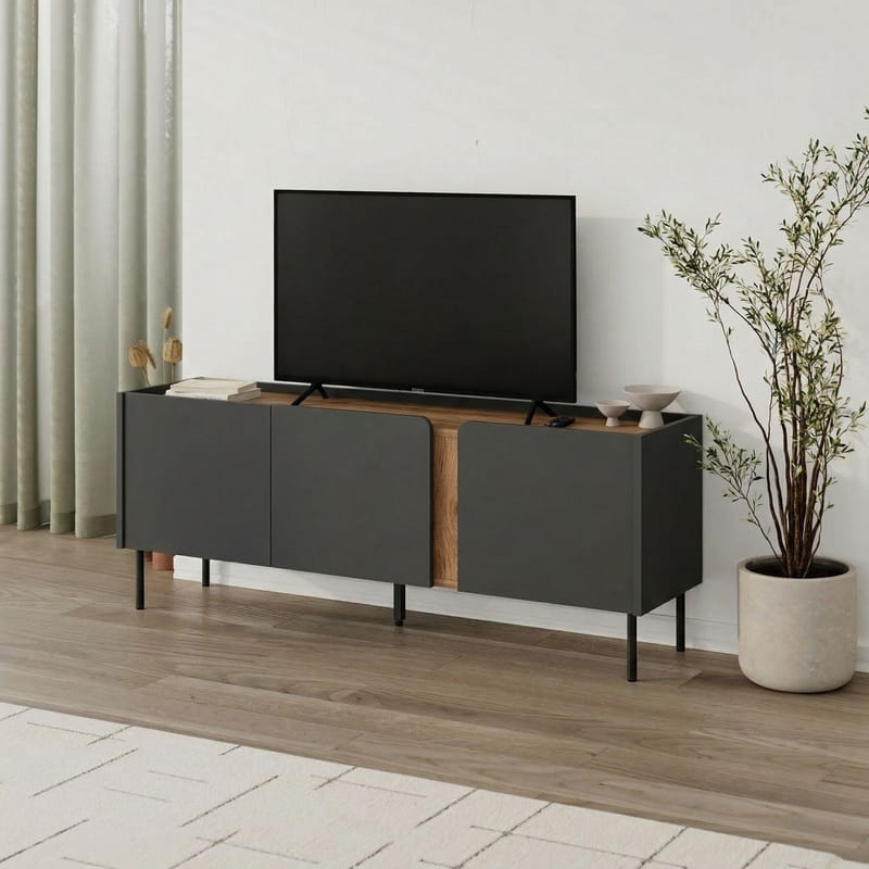 Lomar TV-bänk 140x53,9x35,5 cm - Antracit/Naturlig ek/Svart - Möbler - Vardagsrum - Tv-möbler & mediamöbler - Tv-bänkar