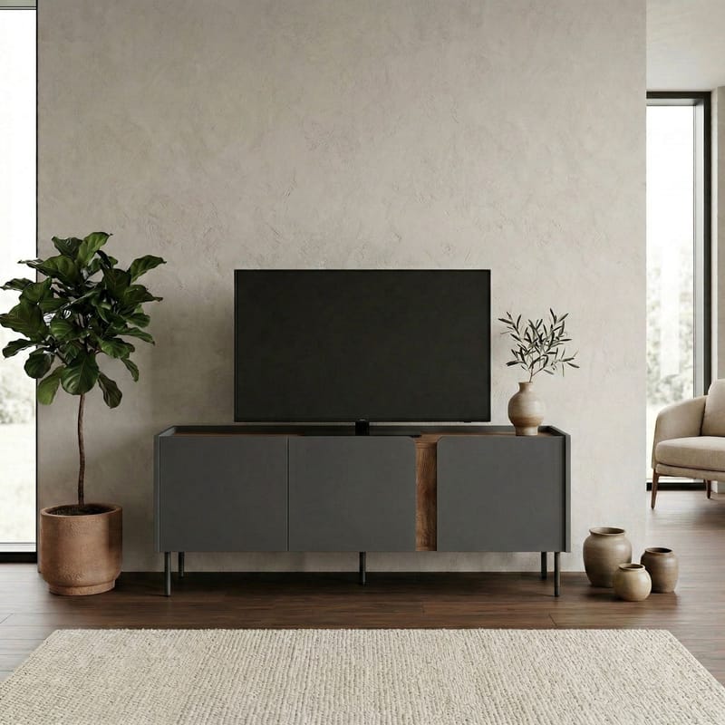 Lomar TV-bänk 140x53,9x35,5 cm - Antracit/Naturlig ek/Svart - Möbler - Vardagsrum - Tv-möbler & mediamöbler - Tv-bänkar