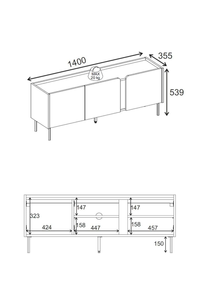 Lomar TV-bänk 140x53,9x35,5 cm - Antracit/Naturlig ek/Svart - Möbler - Vardagsrum - Tv-möbler & mediamöbler - Tv-bänkar
