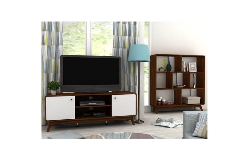 Lowboard Cassie 140x39x53 cm, Valnöt/Vit - 140x39x53 cm, Valnöt/Vit - Möbler - Vardagsrum - Tv-möbler & mediamöbler - Tv-bänkar