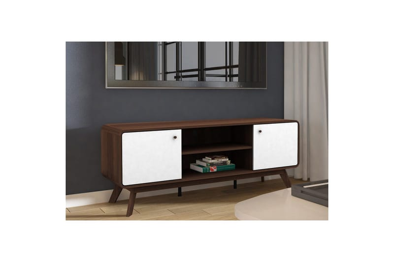 Lowboard Cassie 140x39x53 cm, Valnöt/Vit - 140x39x53 cm, Valnöt/Vit - Möbler - Vardagsrum - Tv-möbler & mediamöbler - Tv-bänkar