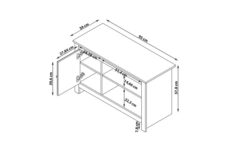 Lowboard Emerald 95x39x58 cm, Natur/Grå - 95x39x58 cm, Natur/Grå - Möbler - Vardagsrum - Tv-möbler & mediamöbler - Tv-bänkar