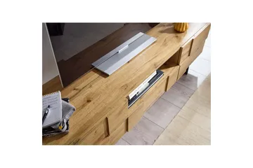 Lowboard Wohnling Ekfanerad med 2 dörrar Låda Metallben Lantlig stil - Möbler - Vardagsrum - Tv-möbler & mediamöbler - Tv-bänkar