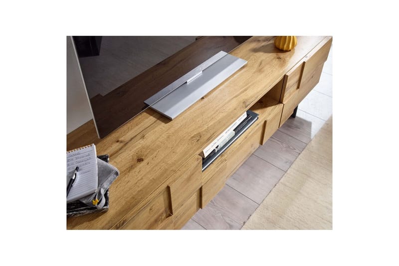 Lowboard Wohnling Ekfanerad med 2 dörrar Låda Metallben Lantlig stil - Möbler - Vardagsrum - Tv-möbler & mediamöbler - Tv-skåp