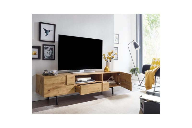 Lowboard Wohnling Ekfanerad med 2 dörrar Låda Metallben Lantlig stil - Möbler - Vardagsrum - Tv-möbler & mediamöbler - Tv-skåp