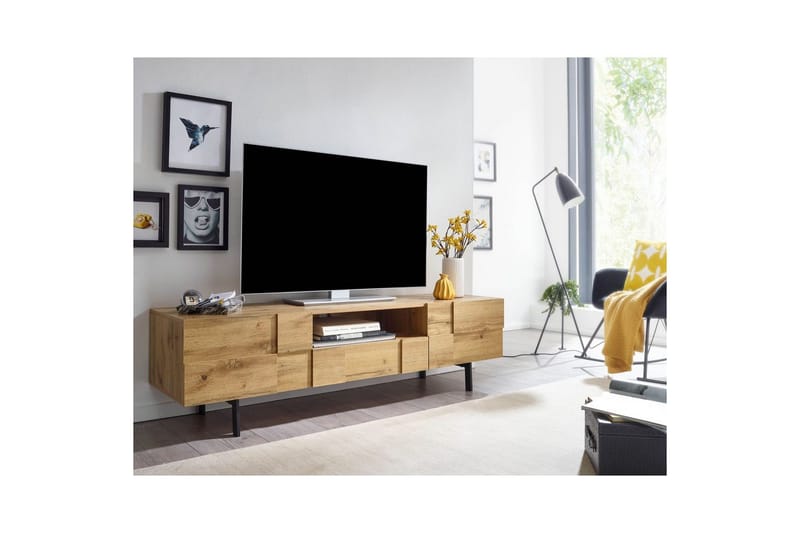 Lowboard Wohnling Ekfanerad med 2 dörrar Låda Metallben Lantlig stil - Möbler - Vardagsrum - Tv-möbler & mediamöbler - Tv-skåp