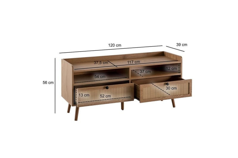 Lowboard Wohnling Ekfolierad med 2 lådor Modern med förvaring Viennes Braid Modern - Möbler - Vardagsrum - Tv-möbler & mediamöbler - Tv-skåp