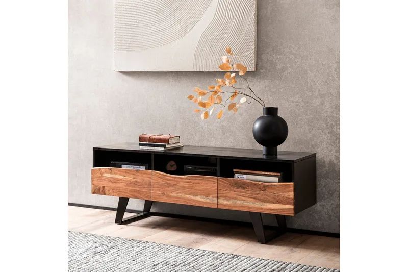 Lowboard Wohnling Massivt trä med 2 dörrar 1 låda träd kant lantlig stil - Möbler - Vardagsrum - Tv-möbler & mediamöbler - Tv-skåp