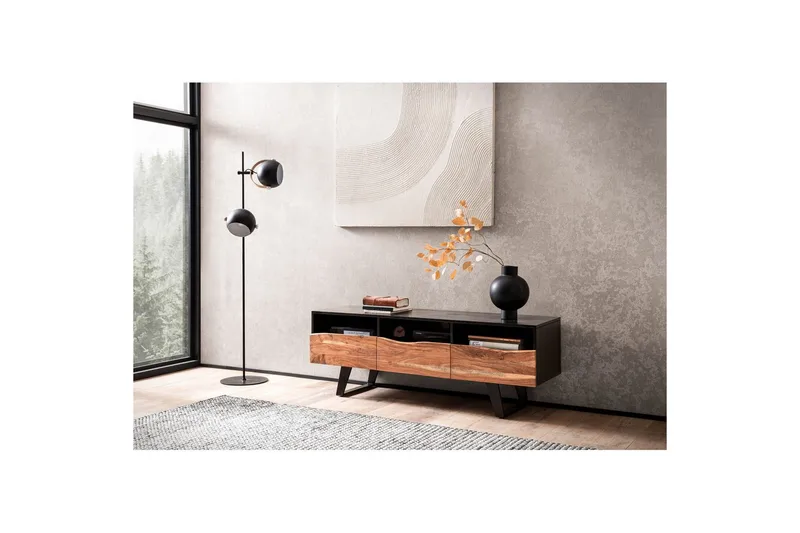 Lowboard Wohnling Massivt trä med 2 dörrar 1 låda träd kant lantlig stil - Möbler - Vardagsrum - Tv-möbler & mediamöbler - Tv-skåp