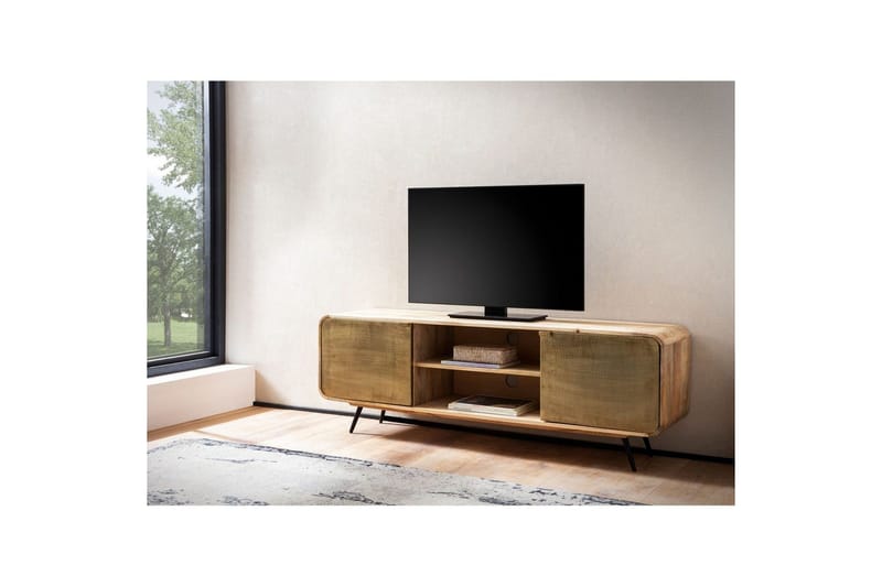 Lowboard Wohnling Massivt trä med 2 metall dörrar förvaringsbrickor industriell - Möbler - Vardagsrum - Tv-möbler & mediamöbler - Tv-skåp