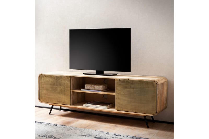 Lowboard Wohnling Massivt trä med 2 metall dörrar förvaringsbrickor industriell - Möbler - Vardagsrum - Tv-möbler & mediamöbler - Tv-skåp