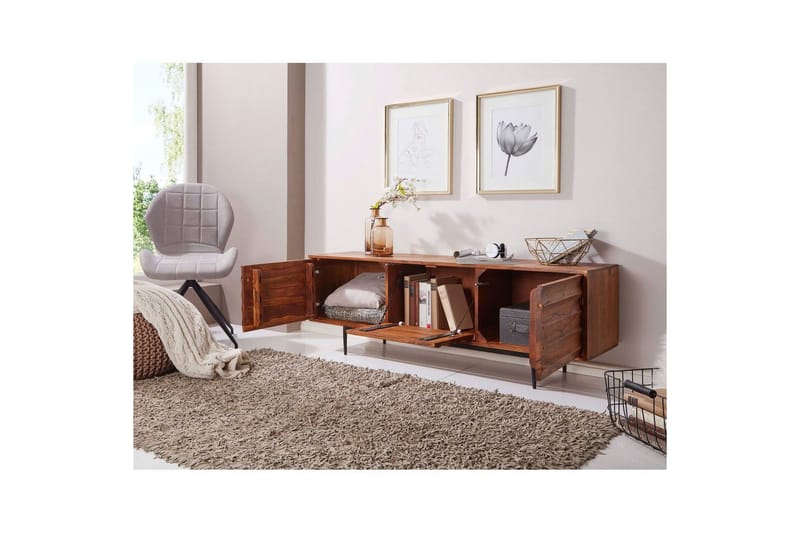 Lowboard Wohnling Massivt trä med förvaring, 3 dörrar, lantlig stil - Möbler - Vardagsrum - Tv-möbler & mediamöbler - Tv-skåp