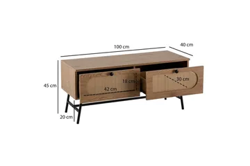 Lowboard Wohnling Melaminbelagd MDF-ekoptik, rottingfront, 2 lådor, metallben Modern - Möbler - Vardagsrum - Tv-möbler & mediamöbler - Tv-bänkar