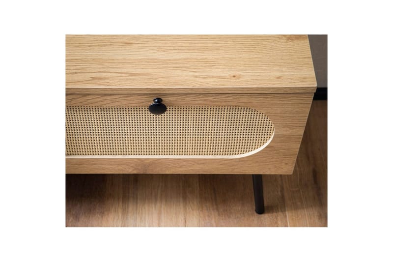 Lowboard Wohnling Melaminbelagd MDF-ekoptik, rottingfront, 2 lådor, metallben Modern - Möbler - Vardagsrum - Tv-möbler & mediamöbler - Tv-skåp