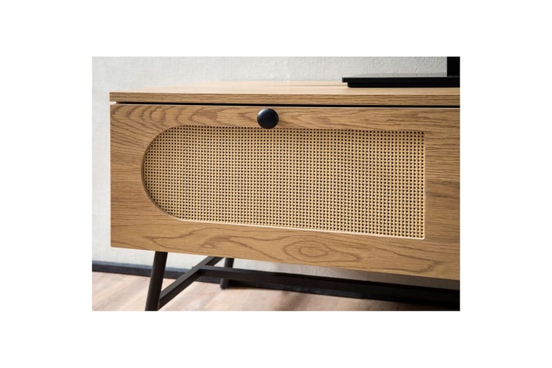 Lowboard Wohnling Melaminbelagd MDF-ekoptik, rottingfront, 2 lådor, metallben Modern - Möbler - Vardagsrum - Tv-möbler & mediamöbler - Tv-skåp
