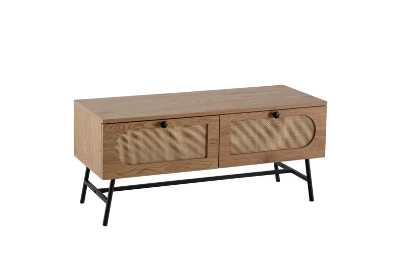 Lowboard Wohnling Melaminbelagd MDF-ekoptik, rottingfront, 2 lådor, metallben Modern