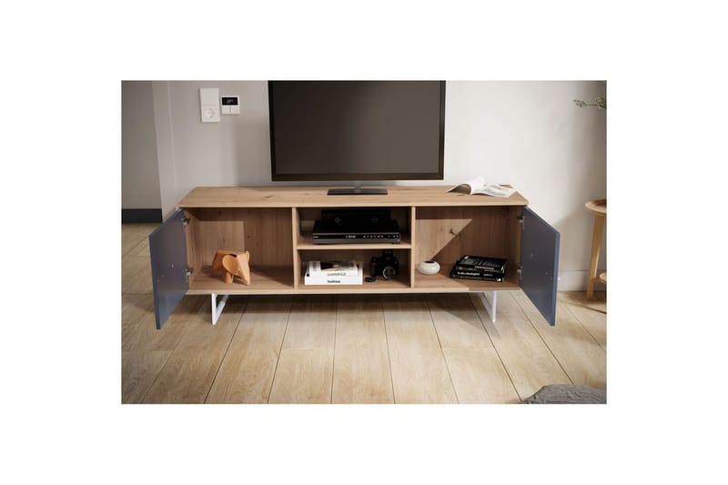 Lowboard Wohnling modernt spånskiva, 2 dörrar, förvaringsbrickor, metallben, modern stil Ek, Grå - Ek, Grå - Möbler - Vardagsrum - Tv-möbler & mediamöbler - Tv-skåp