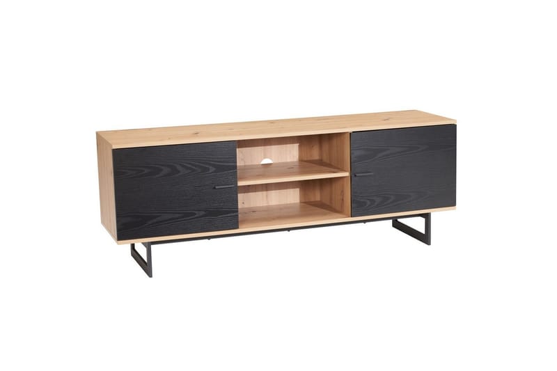 Lowboard Wohnling modernt spånskiva, 2 dörrar, förvaringsbrickor, metallben, modern stil Ek, Svart - Ek, Svart - Möbler - Vardagsrum - Tv-möbler & mediamöbler - Tv-skåp