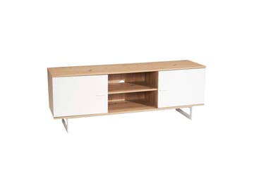 Lowboard Wohnling modernt spånskiva, 2 dörrar, förvaringsbrickor, metallben, modern stil Ek, Vit