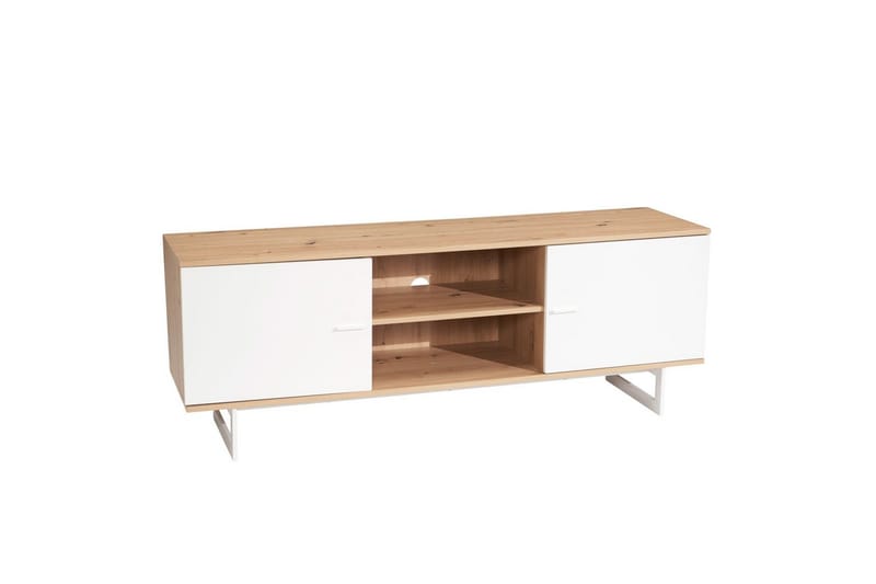 Lowboard Wohnling modernt spånskiva, 2 dörrar, förvaringsbrickor, metallben, modern stil Ek, Vit - Ek, Vit - Möbler - Vardagsrum - Tv-möbler & mediamöbler - Tv-skåp