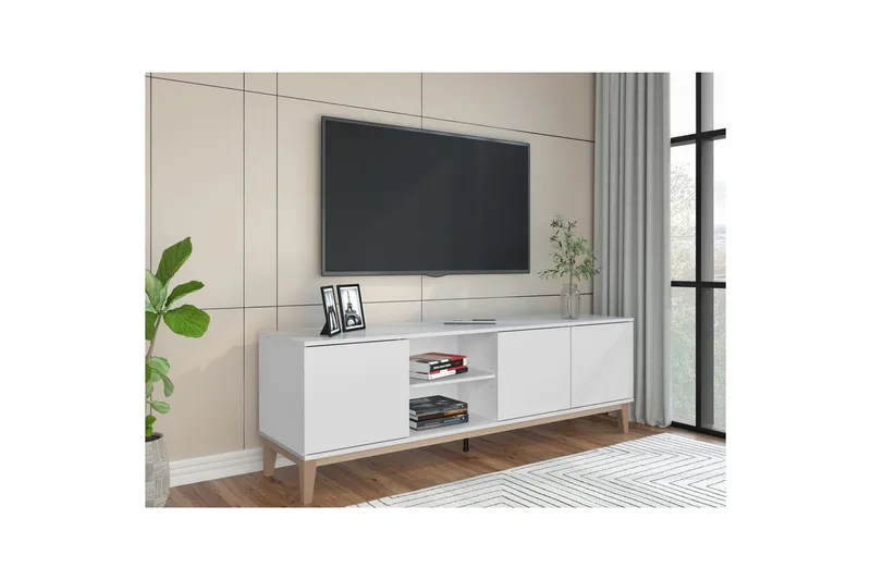 Lowboard Pelle Vit/Wotan ek - Vit/Wotan ek - Möbler - Vardagsrum - Tv-möbler & mediamöbler - Tv-bänkar