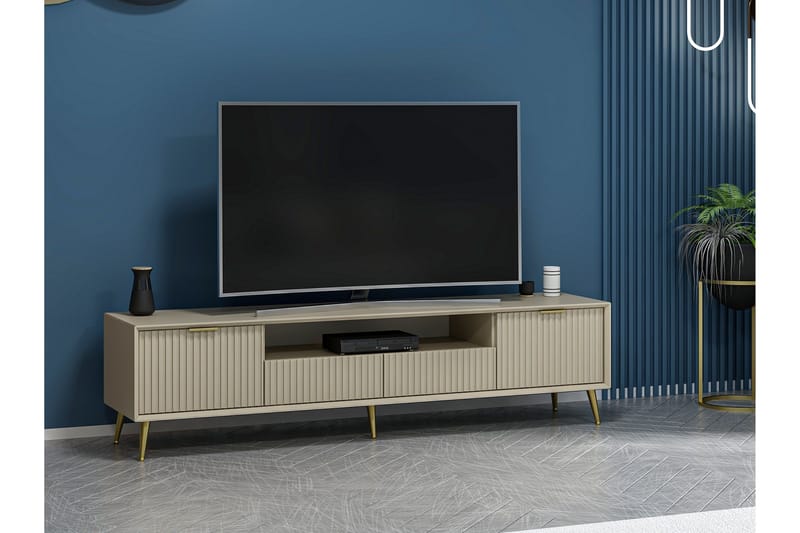 Luxe Golvstående Tv Bänk 180 cm med Förvaring i Ek - Beige - Möbler - Vardagsrum - Tv-möbler & mediamöbler - Tv-bänkar