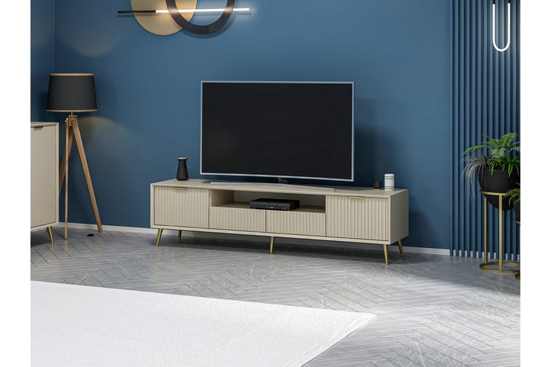 Luxe Golvstående Tv Bänk 180 cm med Förvaring i Ek - Beige - Möbler - Vardagsrum - Tv-möbler & mediamöbler - Tv-bänkar