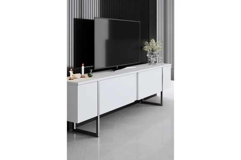 Luxe Tv-bänk 180 cm - Vit/Silver - Möbler - Vardagsrum - Tv-möbler & mediamöbler - Tv-bänkar