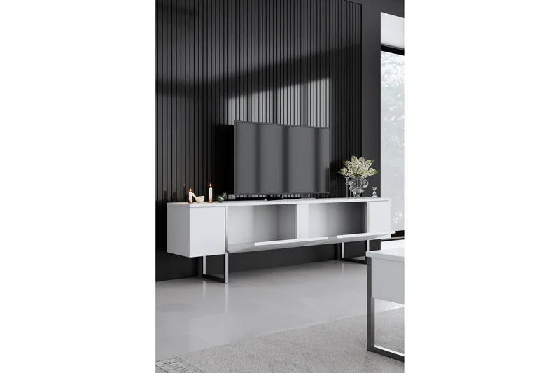Luxe Tv-bänk 180 cm - Vit/Silver - Möbler - Vardagsrum - Tv-möbler & mediamöbler - Tv-bänkar