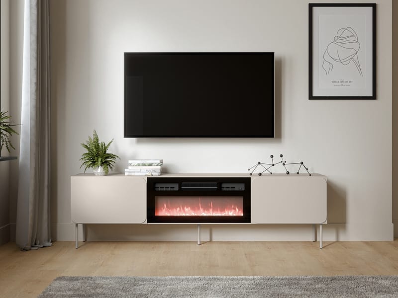 Marros Tv-bänk 200 cm med Elkamin - Beige - Möbler - Vardagsrum - Tv-möbler & mediamöbler - Tv-bänkar