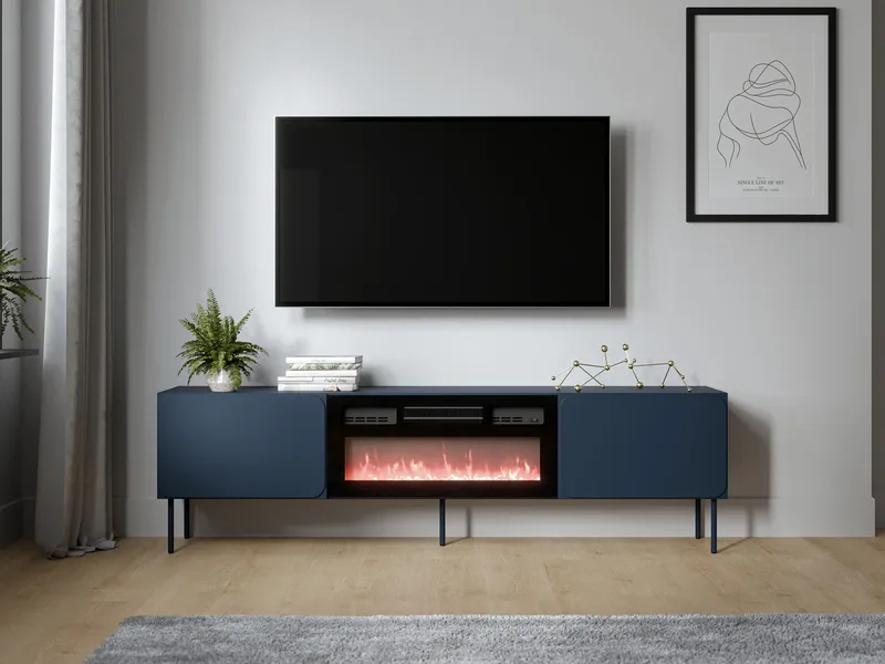 Marros Tv-bänk 200 cm med Elkamin - Blå - Möbler - Vardagsrum - Tv-möbler & mediamöbler - Tv-bänkar