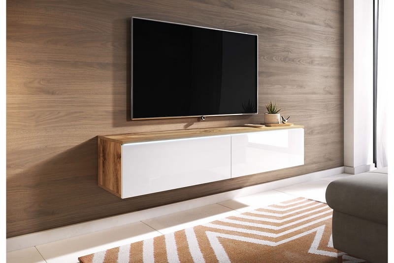 MEILLAC Tv-skåp 140 cm Vit LED Vit/Natur - Tv-skåp