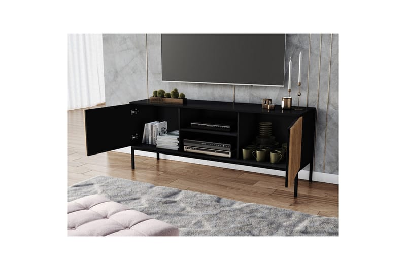 Meorati Golvstående Tv Bänk 150 cm med Förvaring i Ek - Svart - Möbler - Vardagsrum - Tv-möbler & mediamöbler - Tv-bänkar