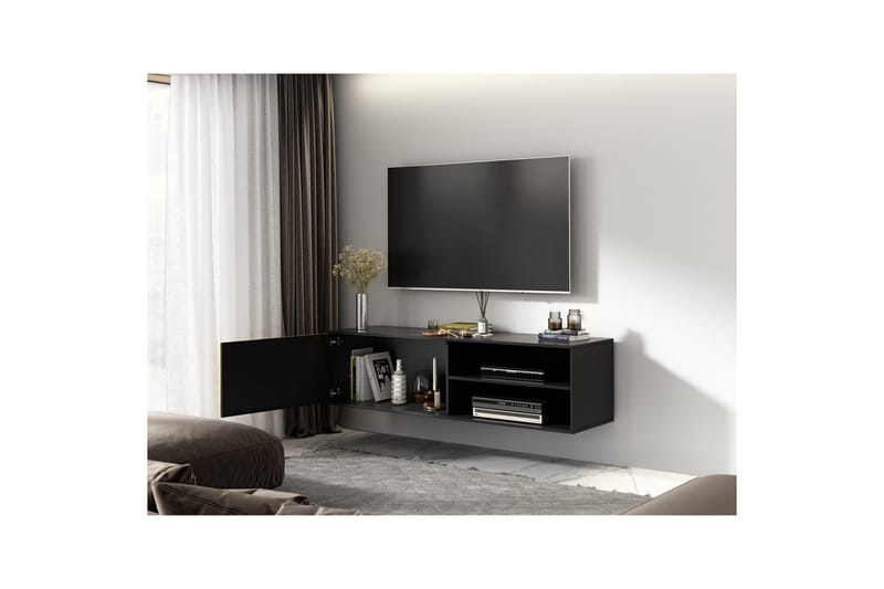 Meorati Vägghängd TV-bänk 150 cm med Förvaring i Ek - Svart - Möbler - Vardagsrum - Tv-möbler & mediamöbler - Tv-bänkar