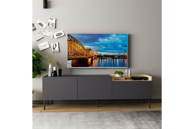 MIJARA Tv-bänk 160x37 cm Svart - Möbler - Vardagsrum - Tv-möbler & mediamöbler - Tv-bänkar