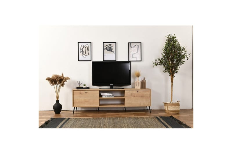 Mjudi TV Bänk 55 cm Golvstående med Förvaring i Ljust Trä - Ek - Möbler - Vardagsrum - Tv-möbler & mediamöbler - Tv-bänkar