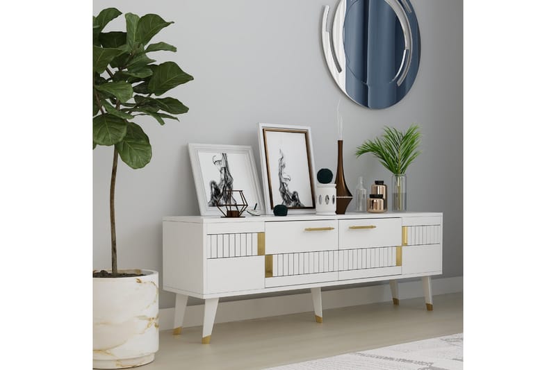 MODA Tv-bänk 150x35 cm Vit/Guld - Möbler - Vardagsrum - Tv-möbler & mediamöbler - Tv-bänkar