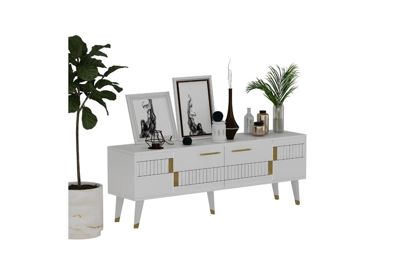 MODA Tv-bänk 150x35 cm Vit/Guld - Möbler - Vardagsrum - Tv-möbler & mediamöbler - Tv-bänkar
